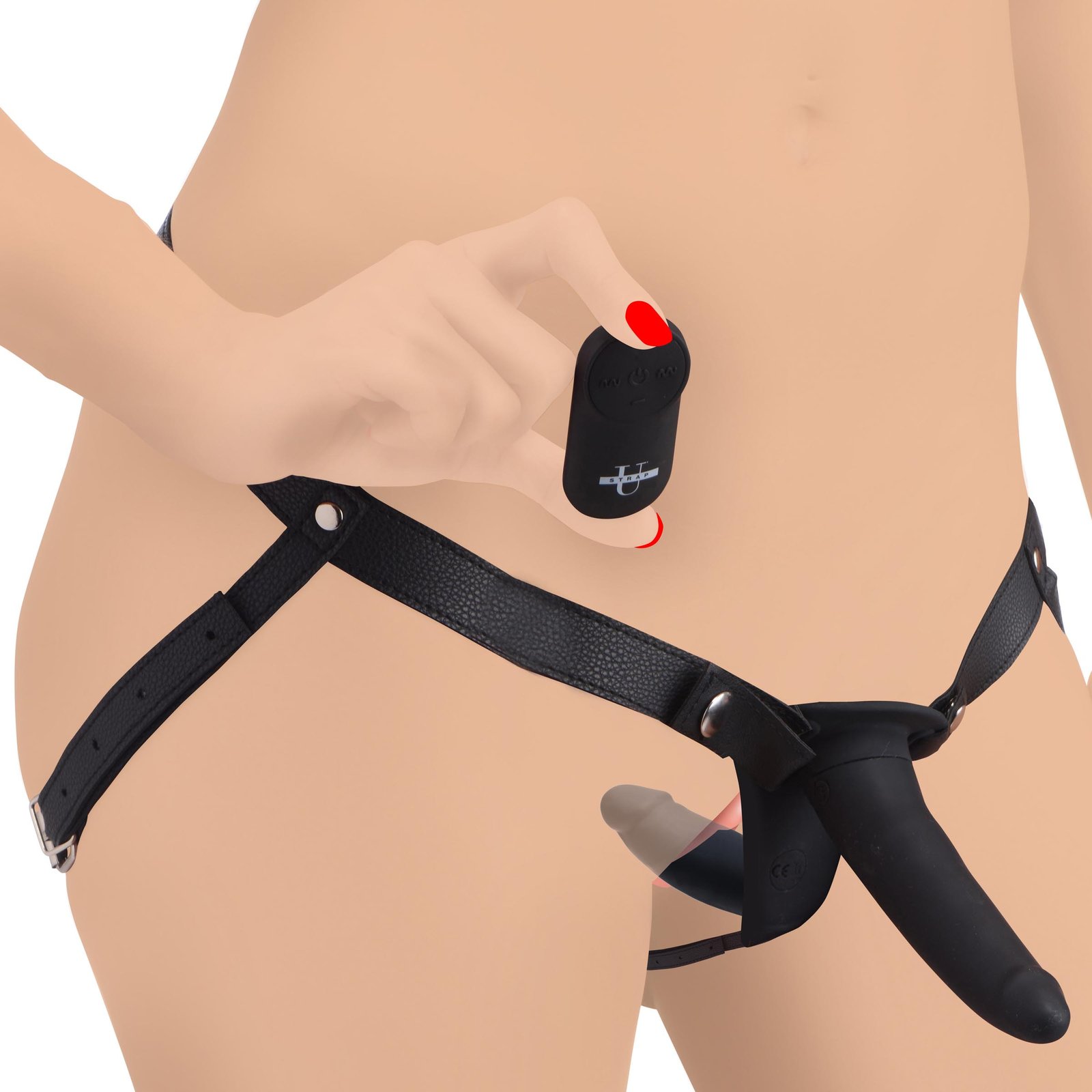 ag784-female-model-003b AG784 28X Power Pegger Beginner Vibrating Double Dildo with Harness and Remote