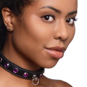 AG800-Purple Royal Vixen Leather Choker with Rhinestones - Purple