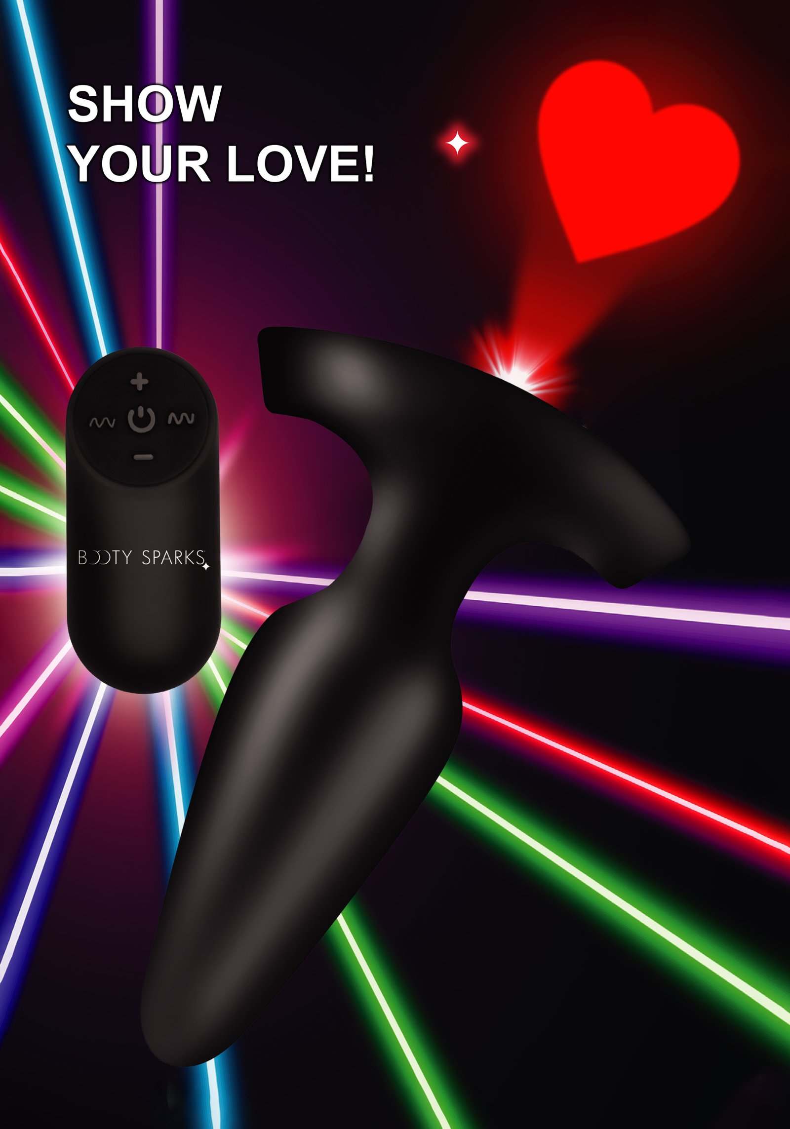 ag804-med-010c AG804-Large 28X Laser Heart Silicone Anal Plug with Remote – Large