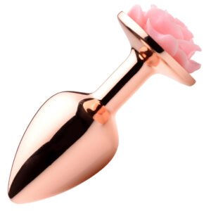 AG855-Small Rose Gold Anal Plug with Pink Flower - Small