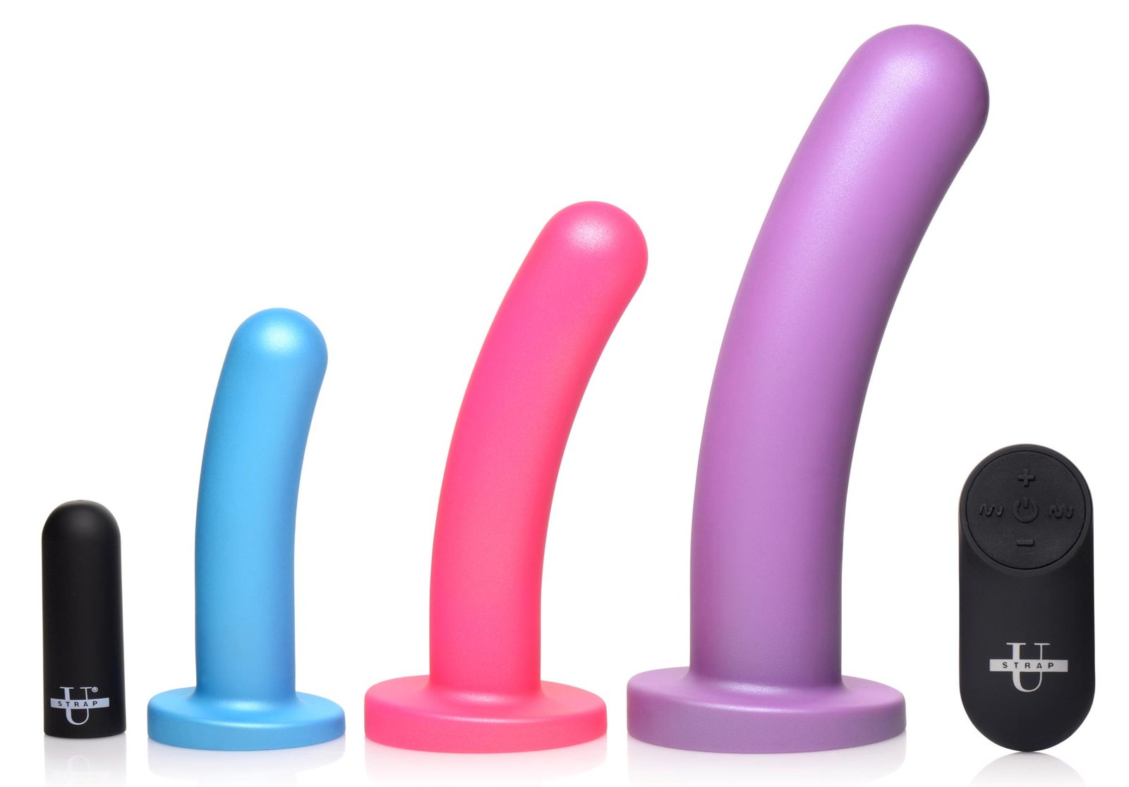 ag856-001b AG856 Triple Peg 28X Vibrating Silicone Dildo Set with Remote Control