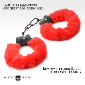 AG937-Red Cuffed In Fur Furry Handcuffs - Red