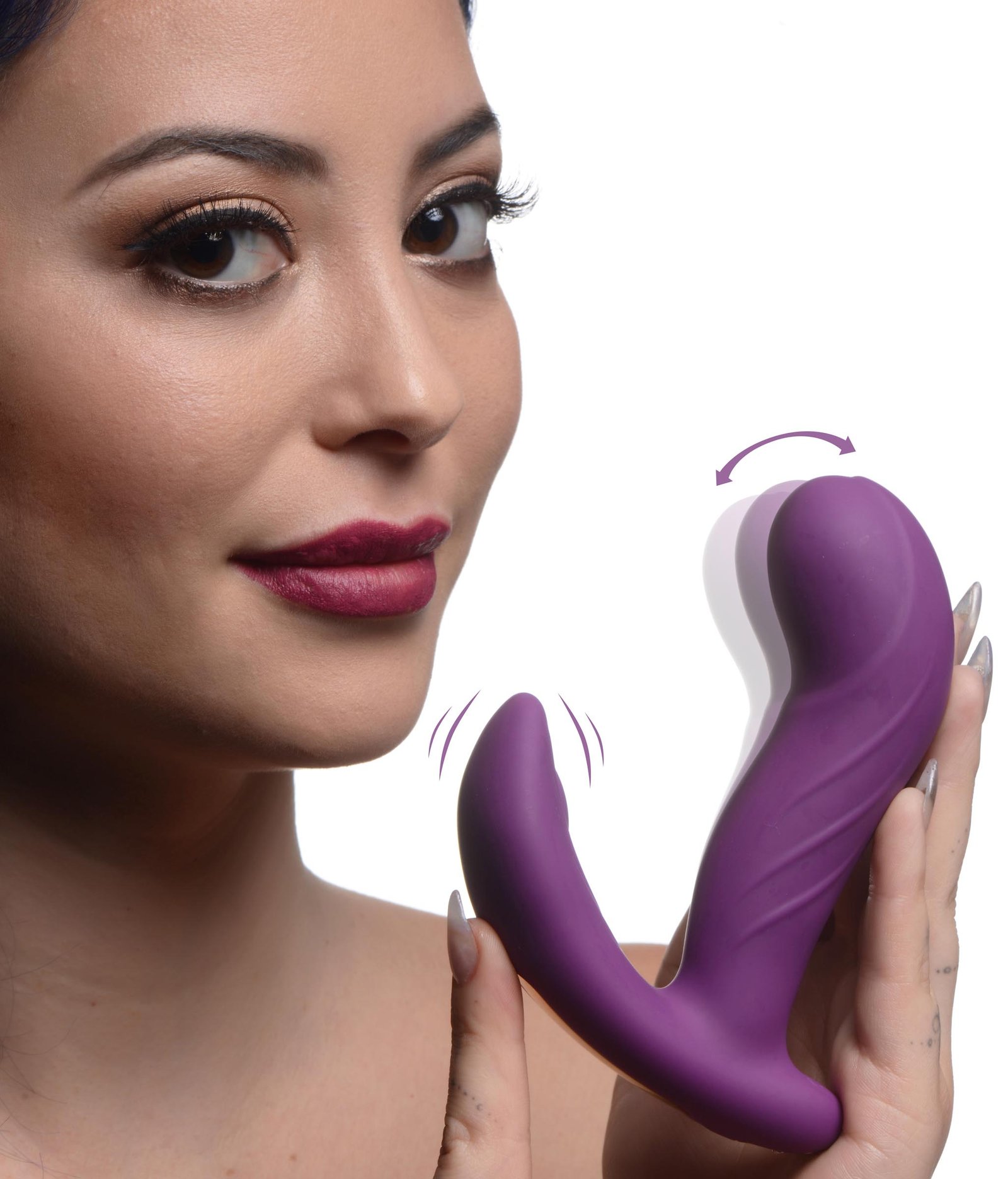 ag941-female-model-001 AG941 G-Rocker 10X Come Hither Silicone Vibrator with Remote Control