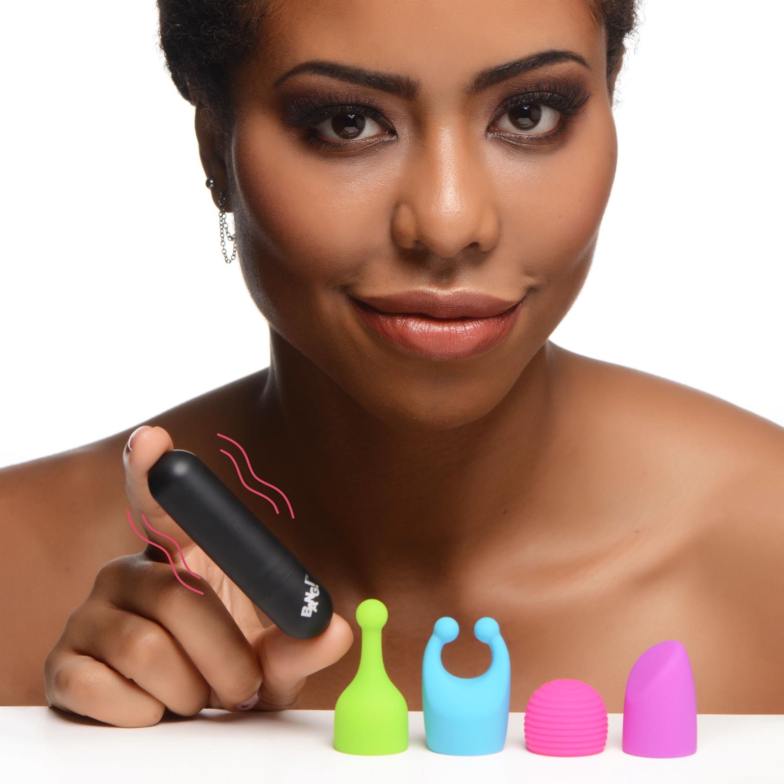 ag992-female-model-001 AG992 7X Rechargeable Bullet with 4 Attachments
