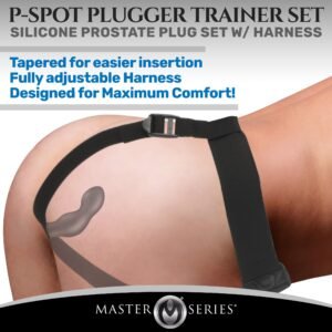 AH053 P-Spot Plugger Trainer Set Silicone 3 Piece Prostate Plug Set with Harness