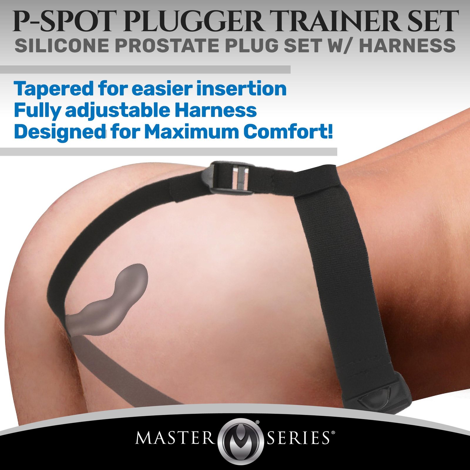 ah053-02 AH053 P-Spot Plugger Trainer Set Silicone 3 Piece Prostate Plug Set with Harness