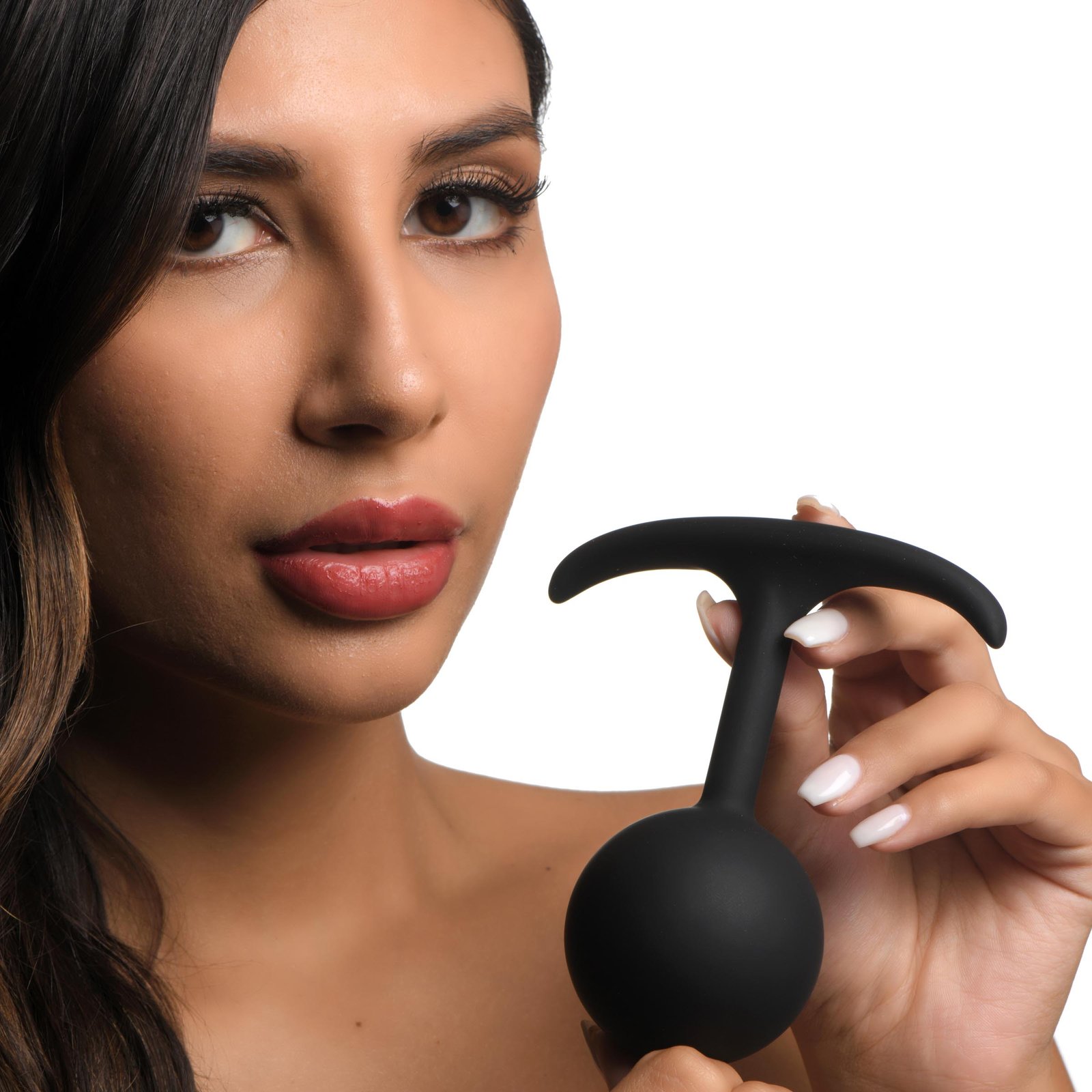 ah073-xl-female-model-01 AH073-XL Premium Silicone Round Weighted Anal Plug - XL