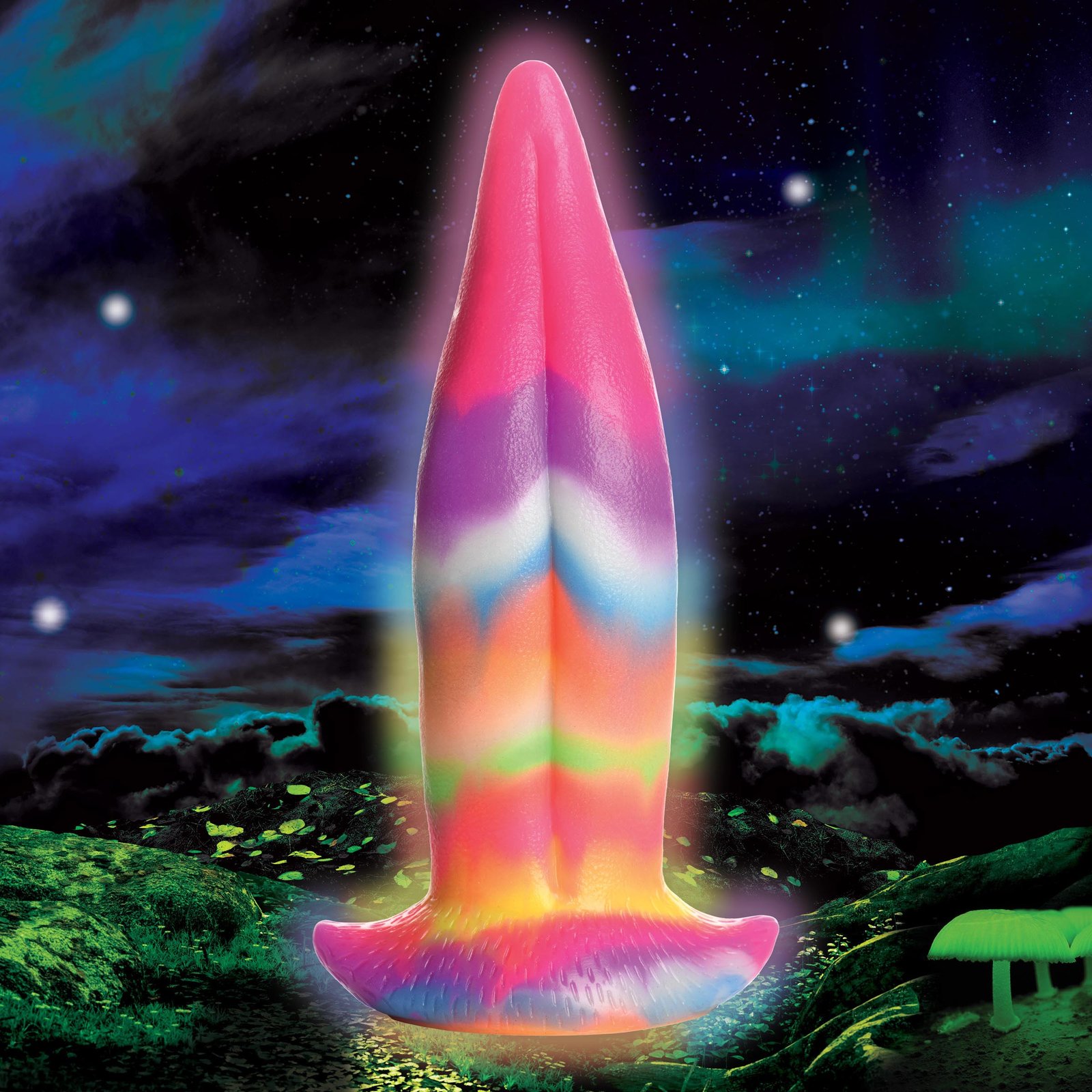 ah100-bulk-back-001 AH100 Unicorn Kiss Unicorn Tongue Glow-in-the-Dark Silicone Dildo