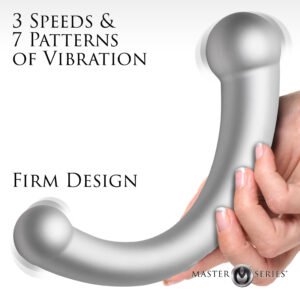 AH112-Silver 10X Vibra-Crescent Vibrating Silicone Dual-Ended Dildo - Silver