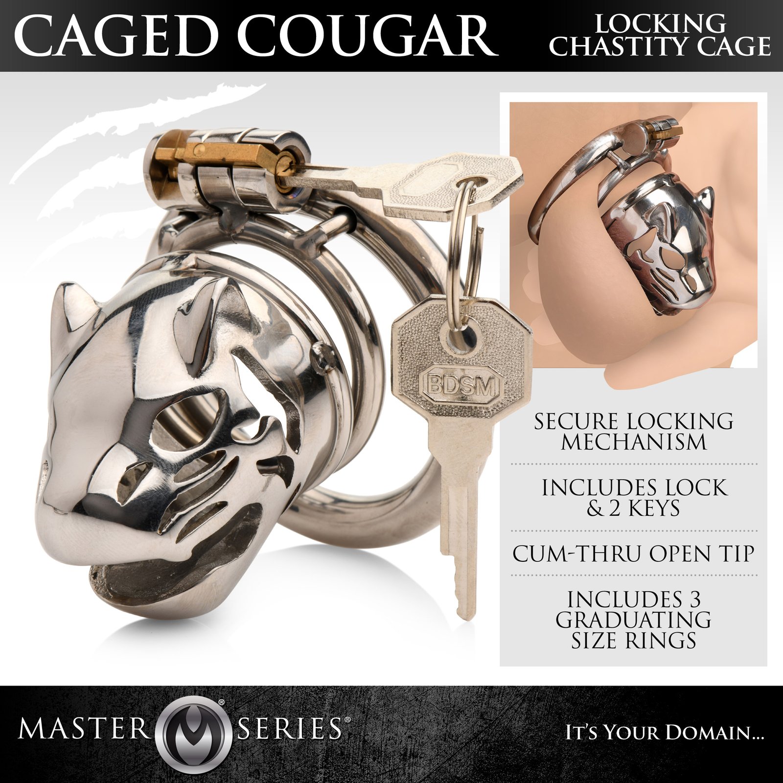 ah130-pg AH130 Caged Cougar Locking Chastity Cage