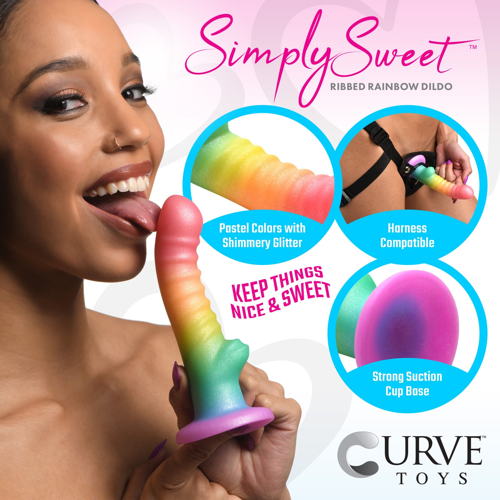 cn-11-0420 CN-11-0420-88 Ribbed Rainbow Silicone Dildo