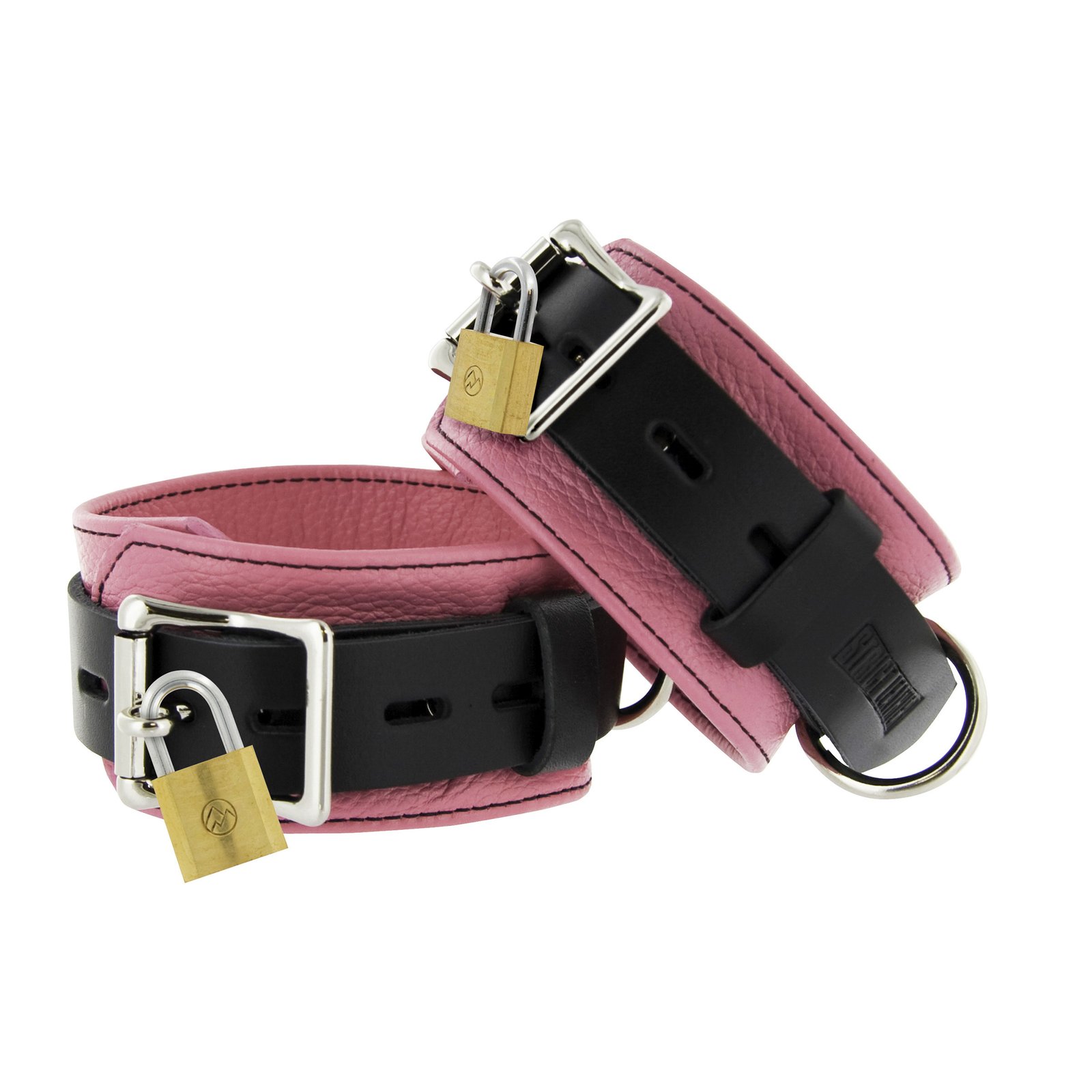 sl214-ankle-pink-locking-cuffs SL214-Ankle Strict Leather Pink and Black Deluxe Locking Ankle Cuffs