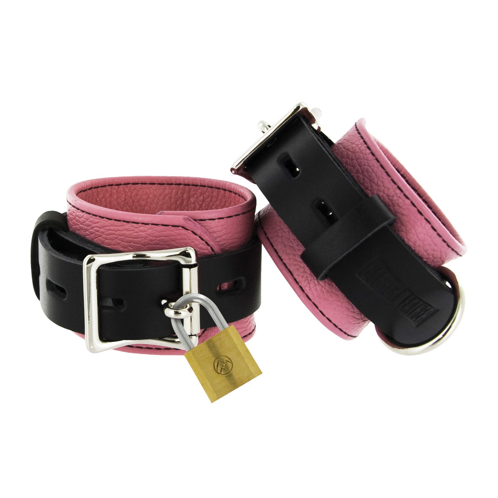 sl214-wrist-pink-locking-cuffs SL214-Wrist Strict Leather Pink and Black Deluxe Locking Wrist Cuffs