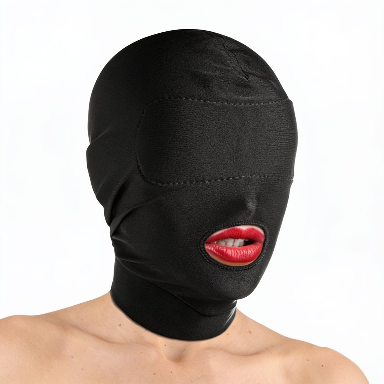AE167-Female-Model-001 AE167 Disguise Open Mouth Hood with Padded Blindfold