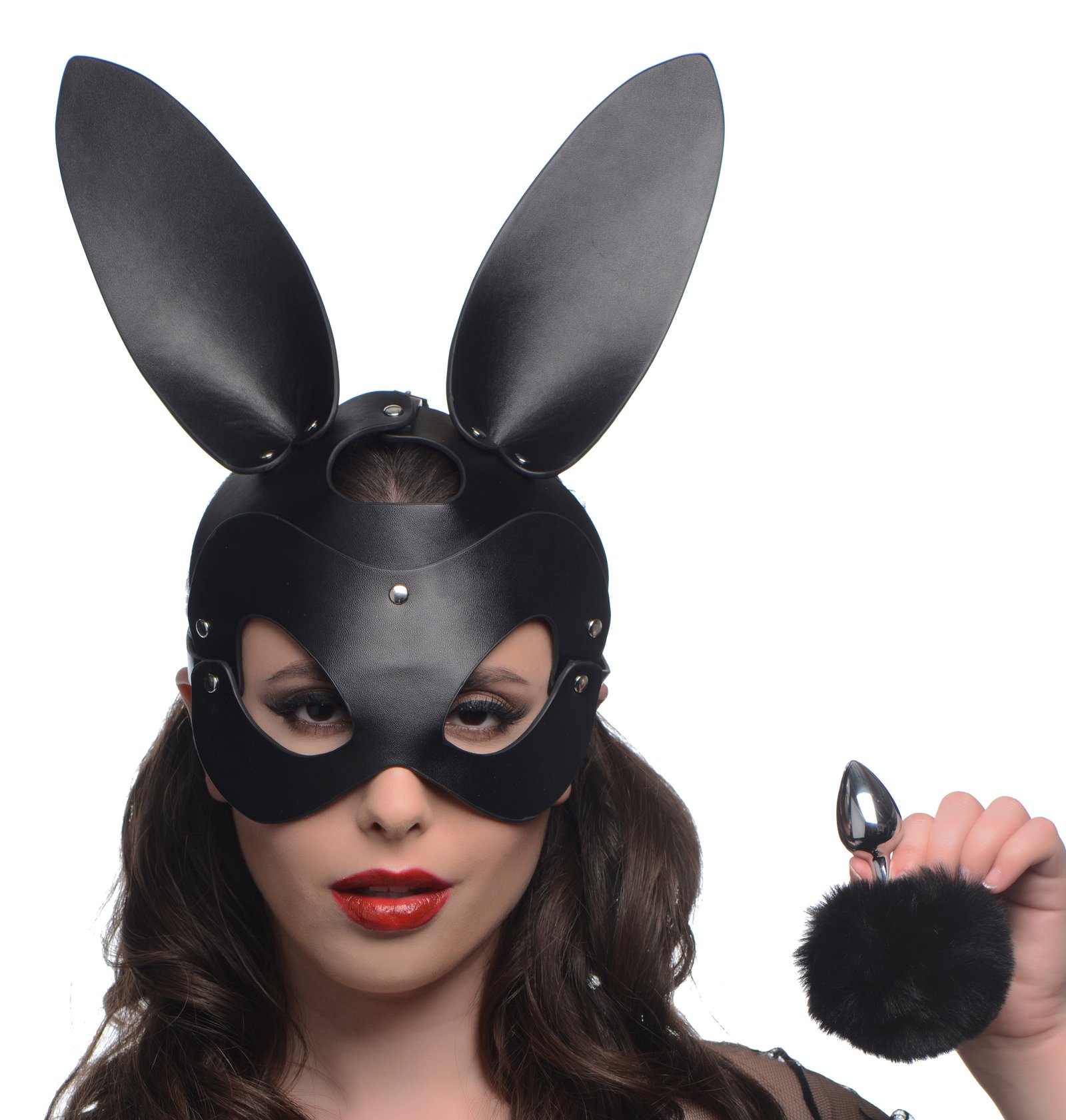 ag201-femalemodel-004 AG201 Bunny Tail Anal Plug and Mask Set